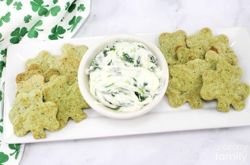 St. Patrick’s Day Cheesy Spinach Dip & Shamrock Chips