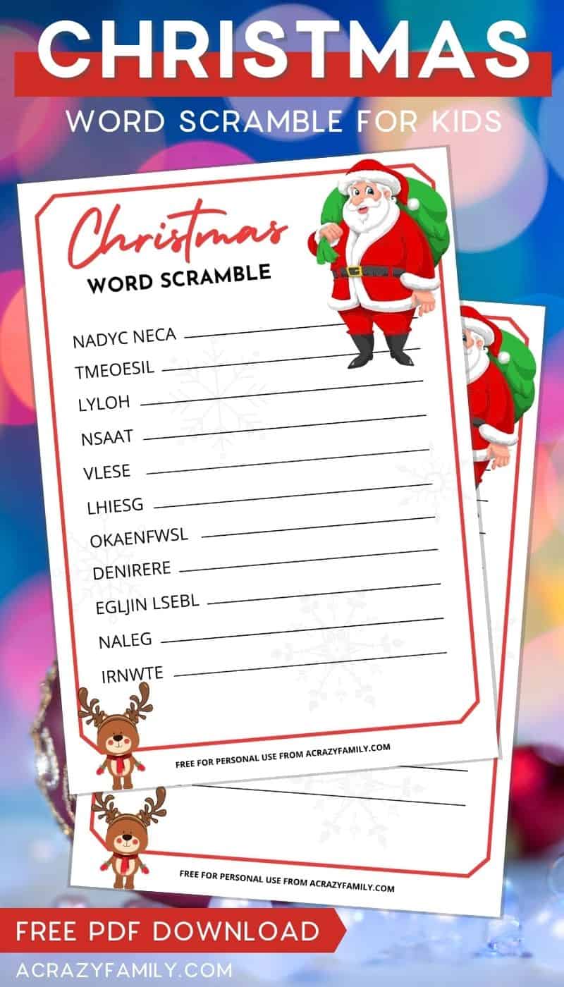 Christmas Word Scramble For Kids Free Printable