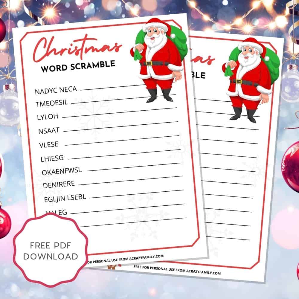 christmas word scramble for kids free printable