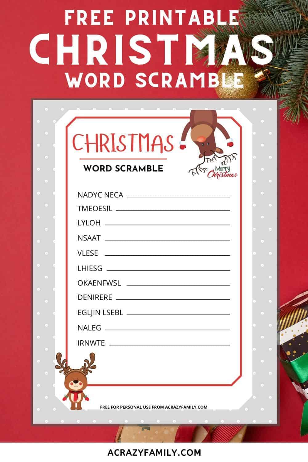 Christmas Word Scramble - Free Printable