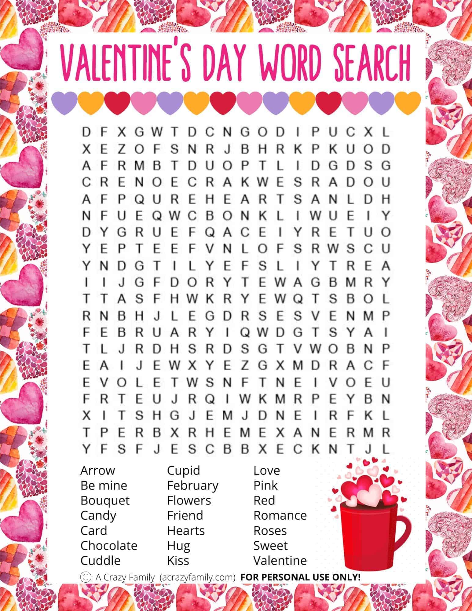 Valentine's Day Word Search Printable A Crazy Family