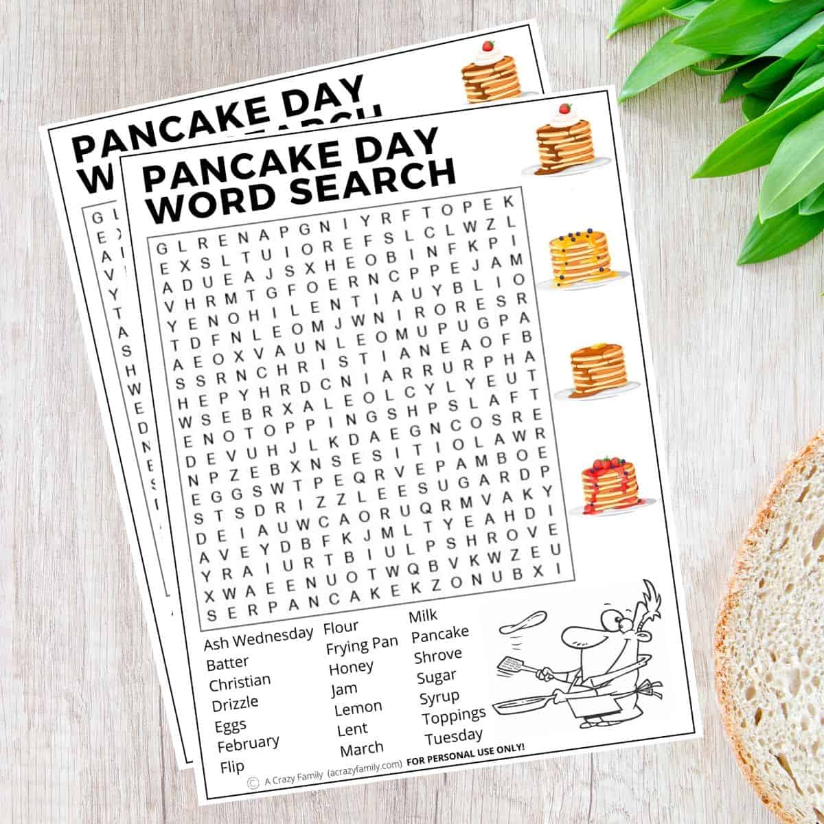 pancake day word search printable