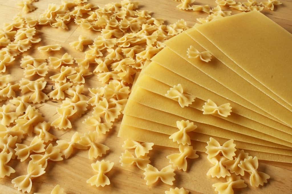 Farfalle and lasagna dried pasta, essential ingredients for the kitchen