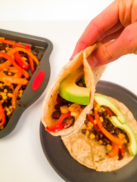 Black beans with corn fajitas