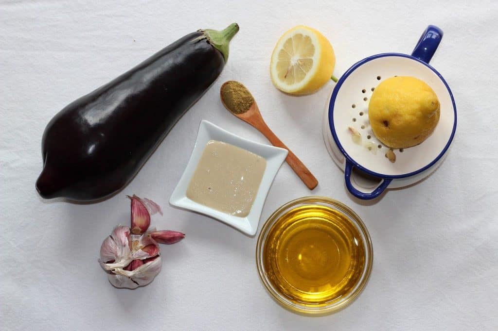 Tahini, aubergine,lemon, garlic, and oil