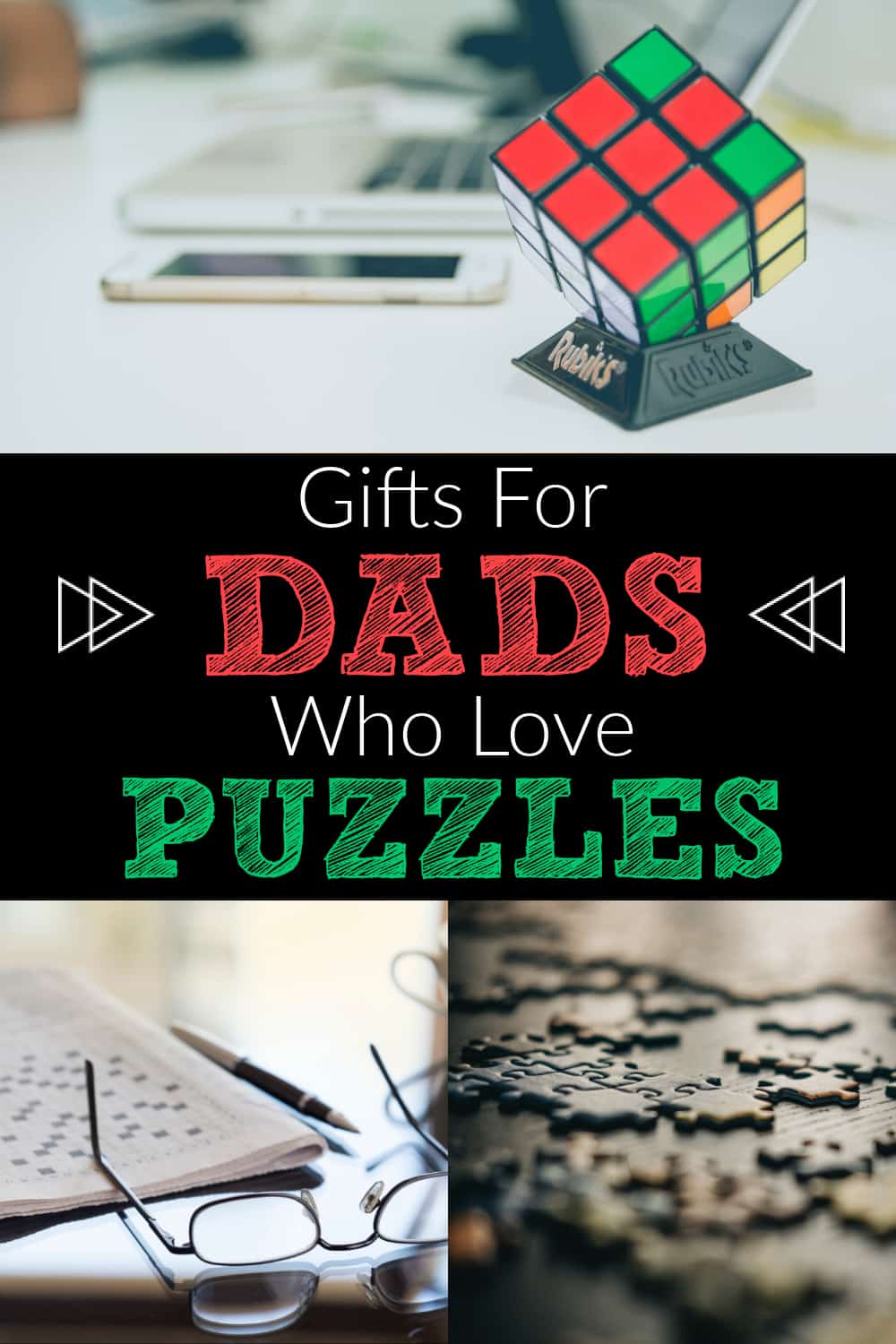 different puzzles for dads such as a rubiks cube, crossword, and jigsaw.