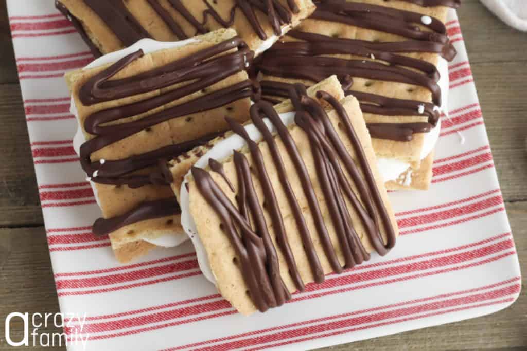 s'mores stacked on a plate