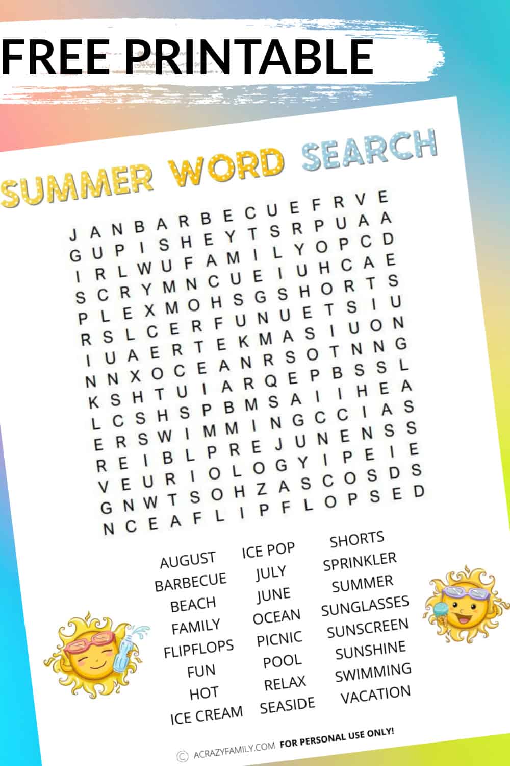 Free Printable Summer Word Search Puzzles Printable Templates