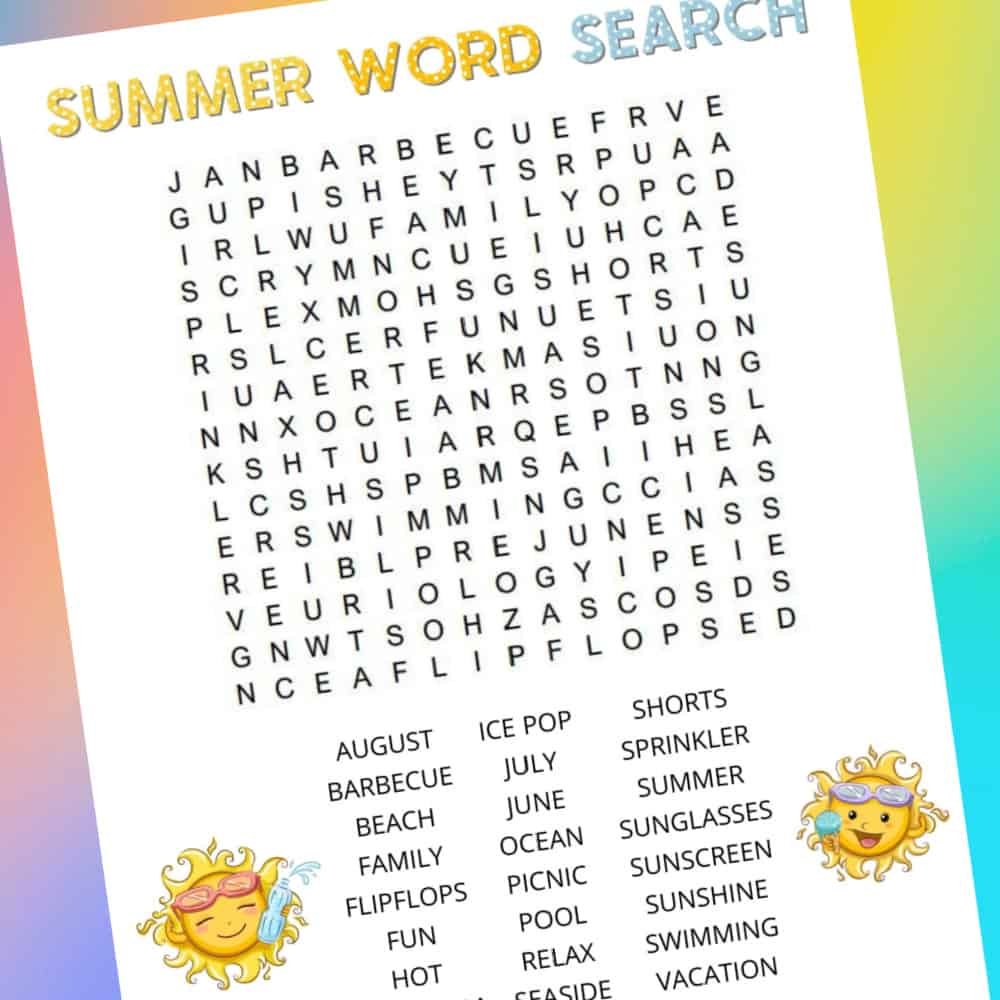 free summer word search printable