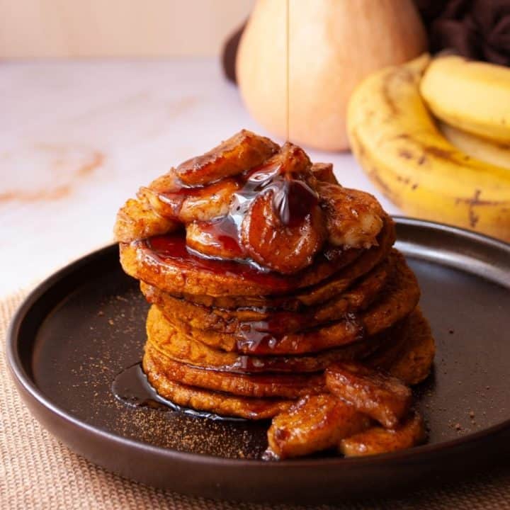 Pumpkin Oat Pancakes With Caramelized Bananas