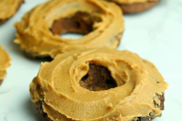 Fudgy Chocolate Donuts with Peanut Butter Frosting