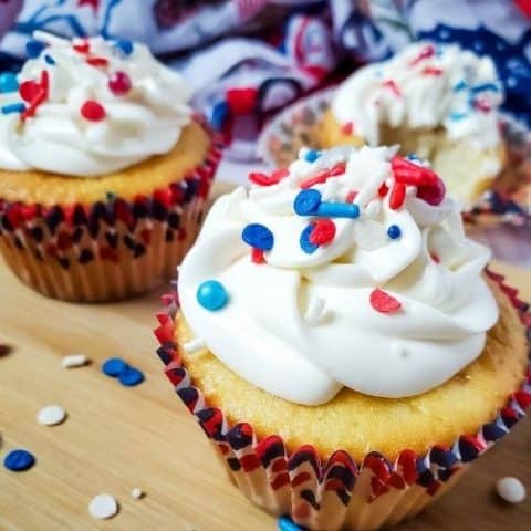 Red, White, and Blue Sprinkle Explosion Cupcakes