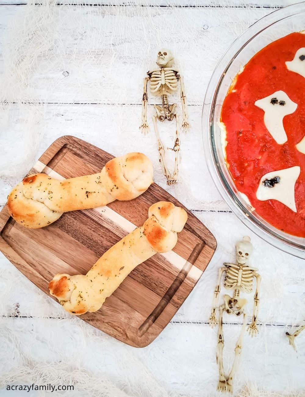 Bone Breadsticks and Ghost Pepperoni Pizza Dip