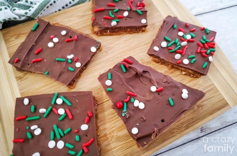 cracker bark with red, green and white sprinkles