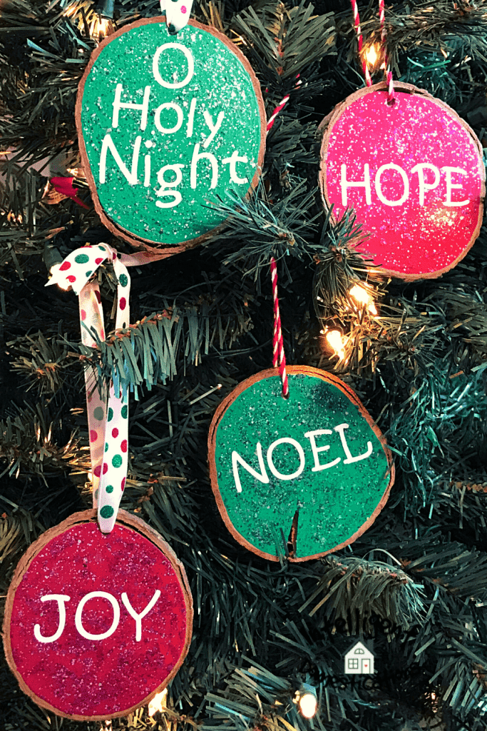 Easy Painted Wood Slice Ornaments In Bright Colors with faith words