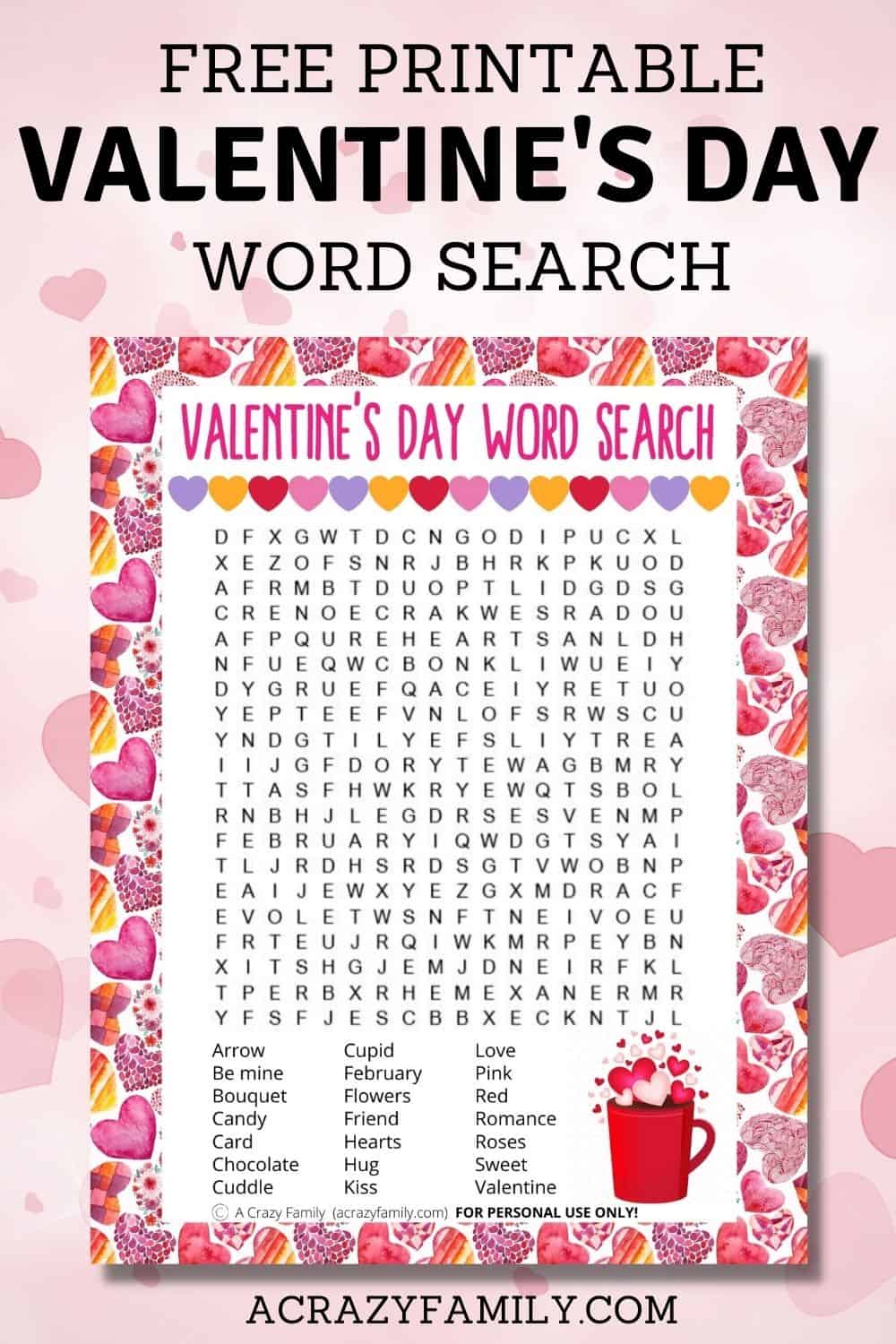 Free Printable valentines word search