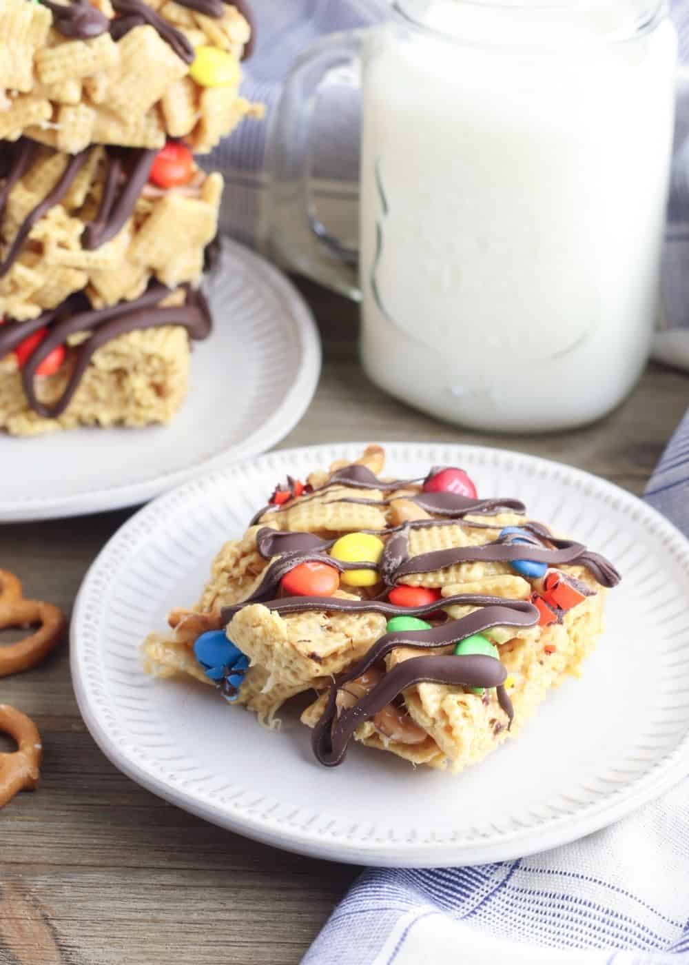 Peanut Butter Chex Bars plated