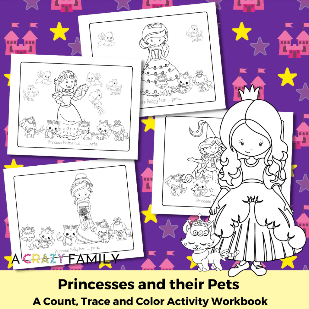 Princess and Pets Trace-Color-Learn Activity Workbook