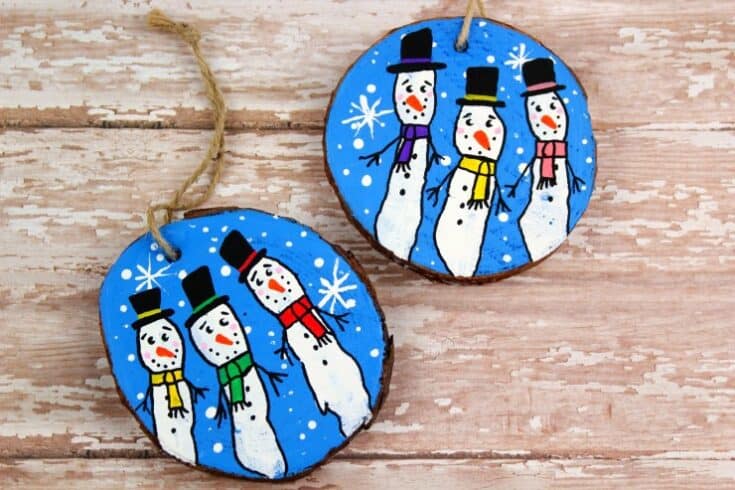 Wood Slice Fingerprint Snowmen Ornaments