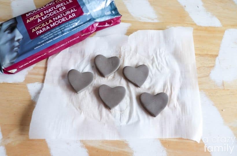 heart shaped air drying clay pieces