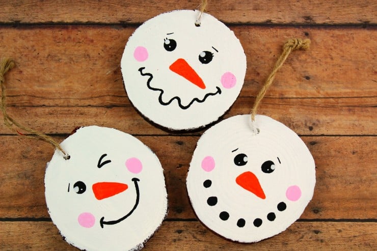 Wood Slice Snowman Ornaments