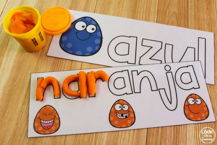 Printable Spanish Color Word Playdough Mats