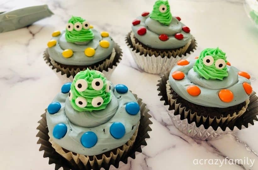 cute alien spaceship cupcakes ready to eat