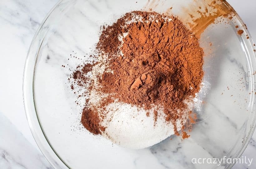 flour sugar and cocoa powder