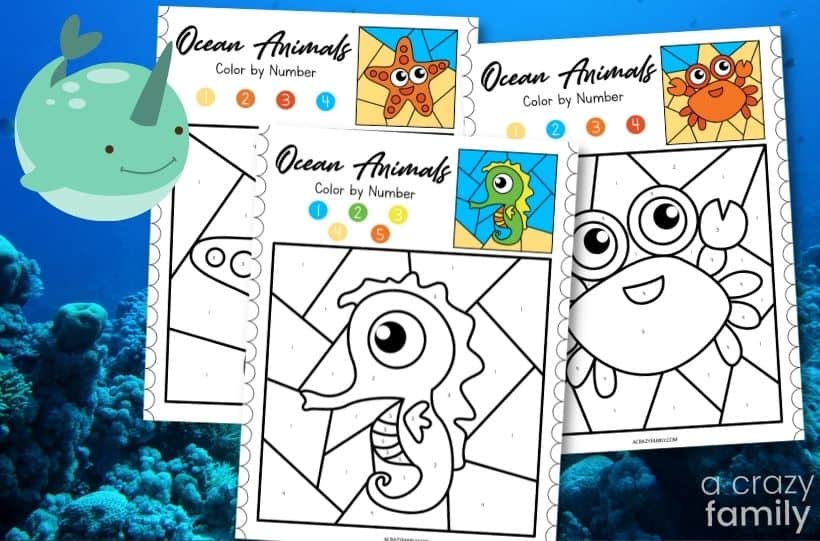 ocean animals color by number printable featured