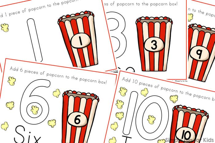 popcorn counting play dough mats printable 1