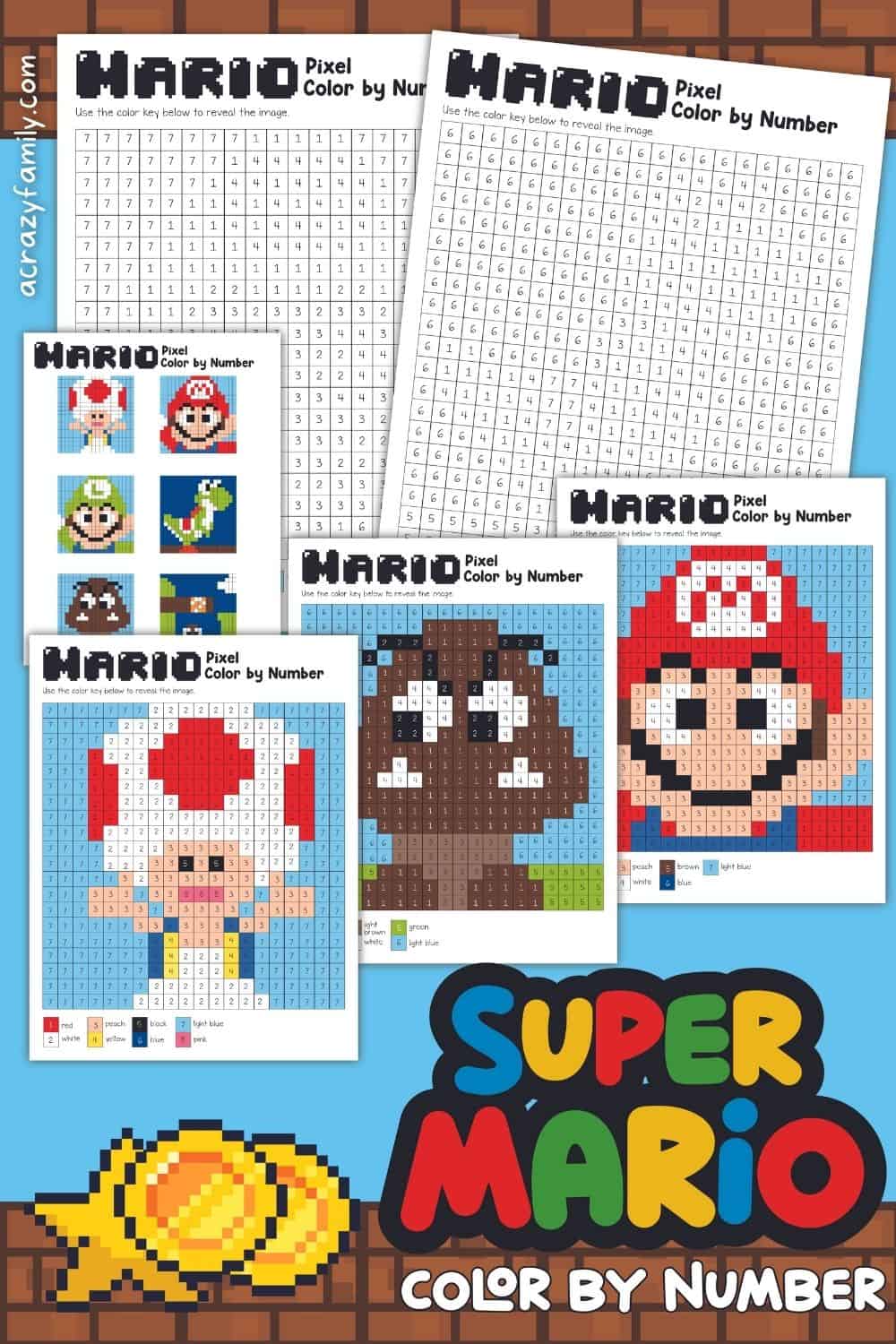 super mario pixel color by number