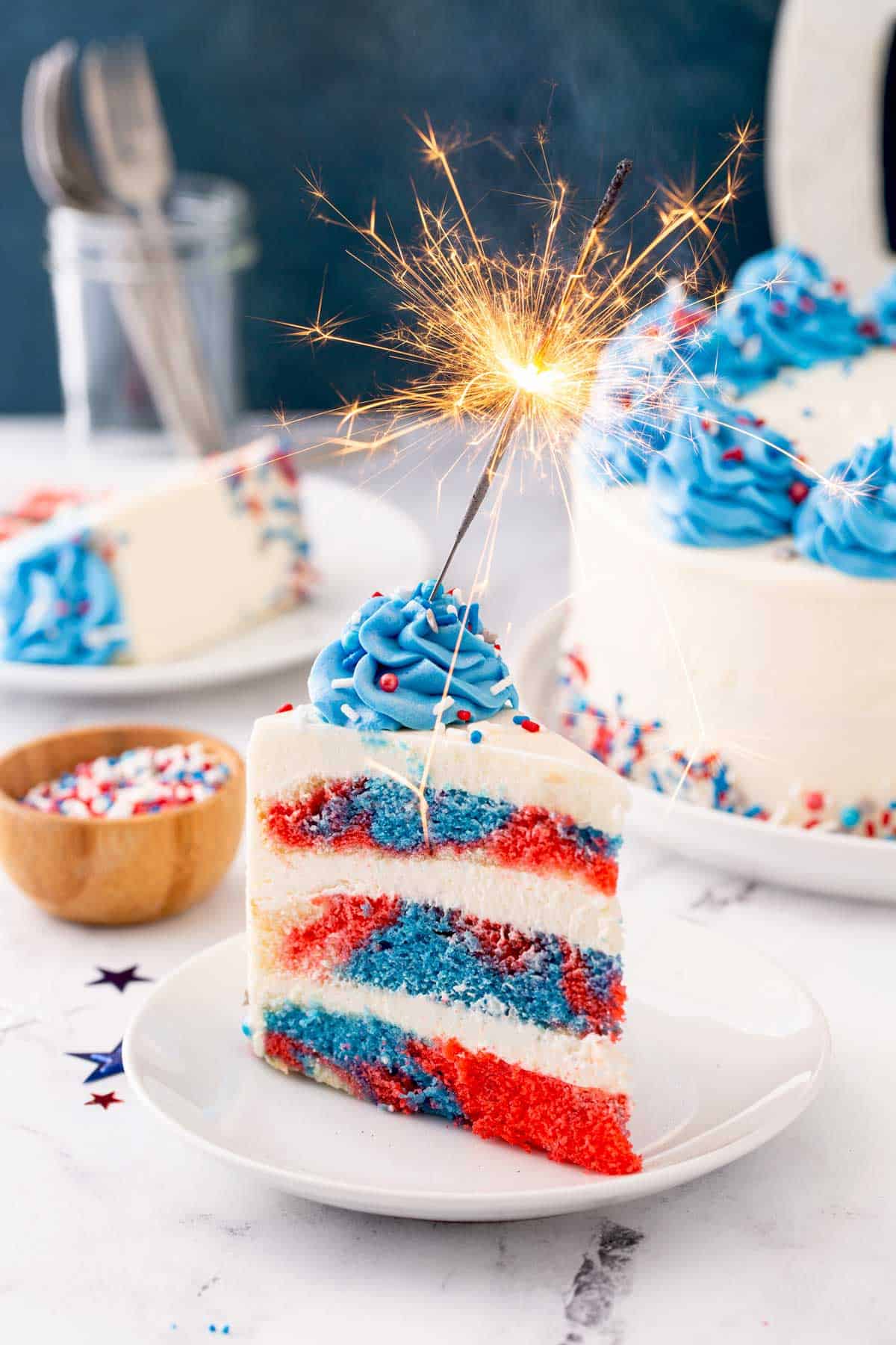 Red White and Blue Marbled Layered cake 1