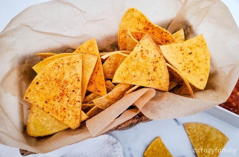 air fryer tortilla chips ready to enjoy