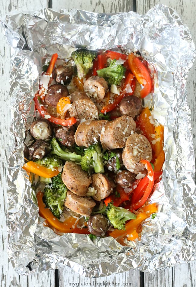 Gluten free Sausage and vegetable grilled foil packet dinner