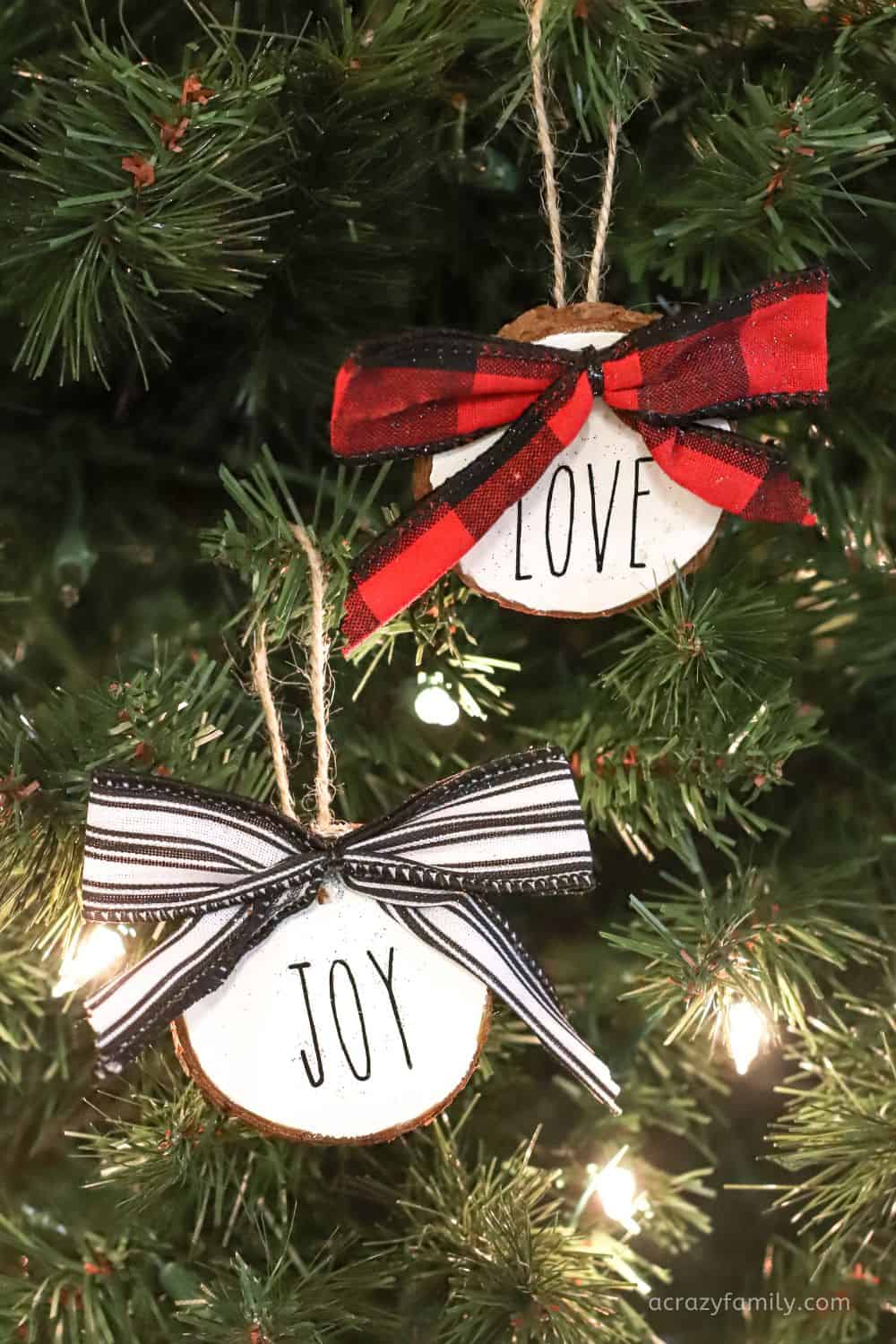Wooden Slice Ornament hanging on tree