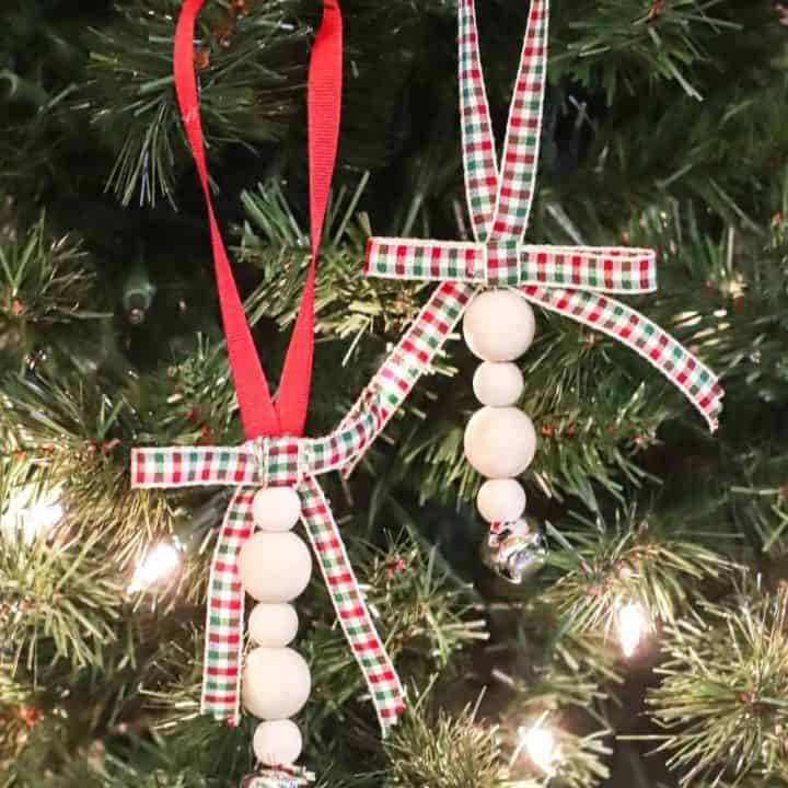 Wooden Bead Jingle Bell Ornament on tree