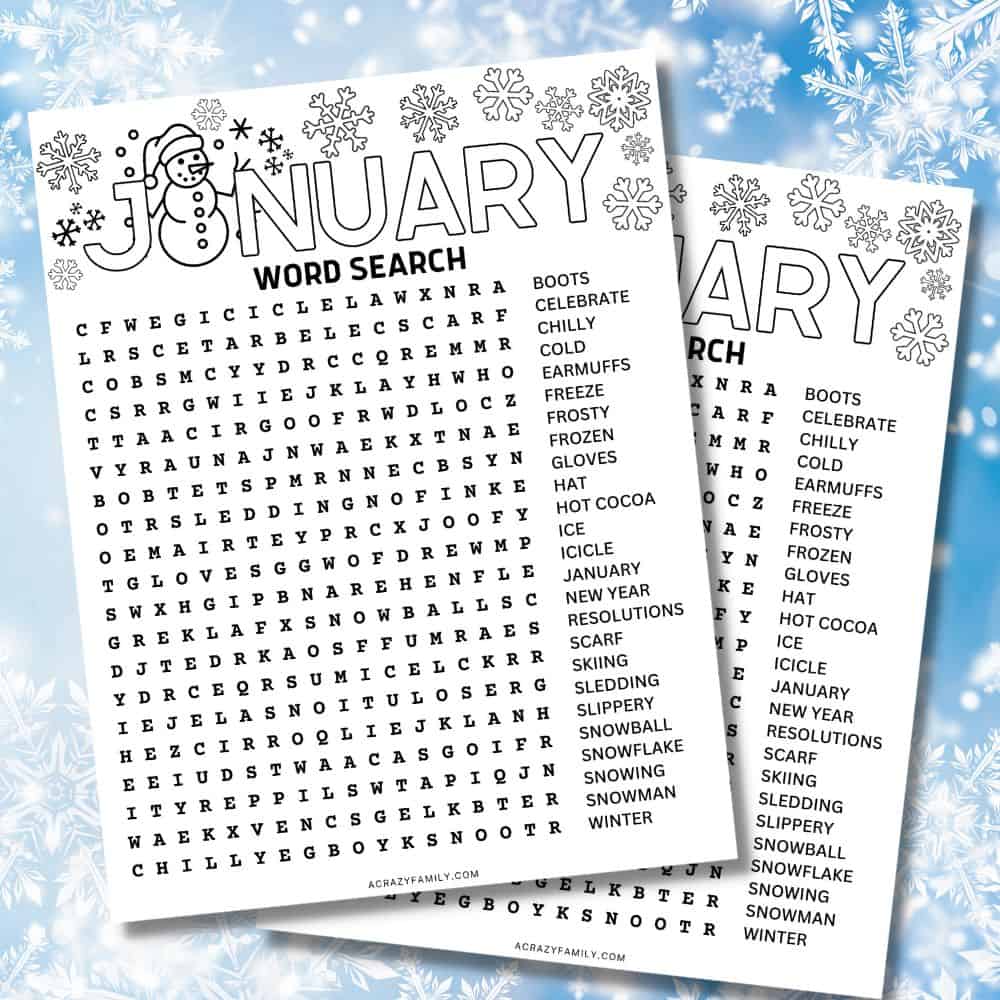 Free Printable January Word Search