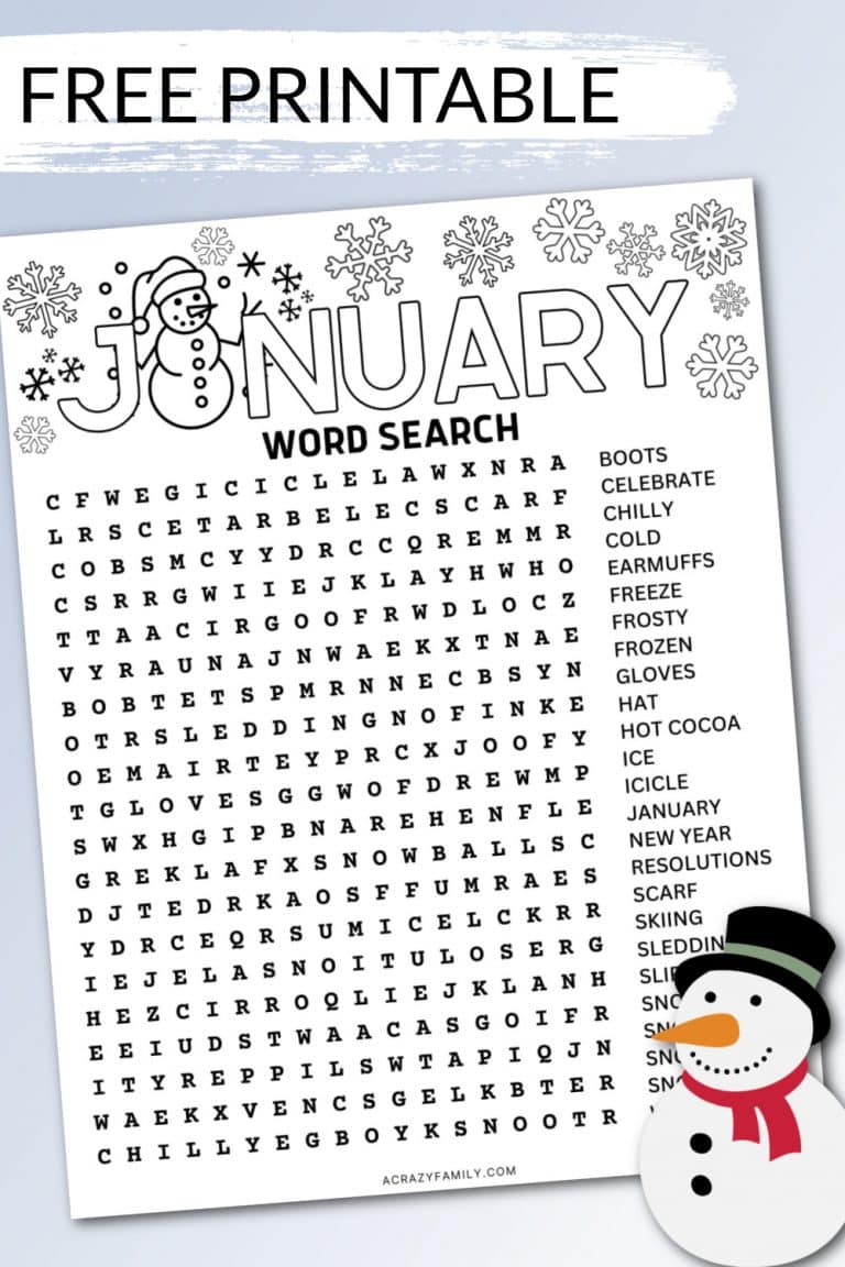 Free Printable January Word Search - A Crazy Family