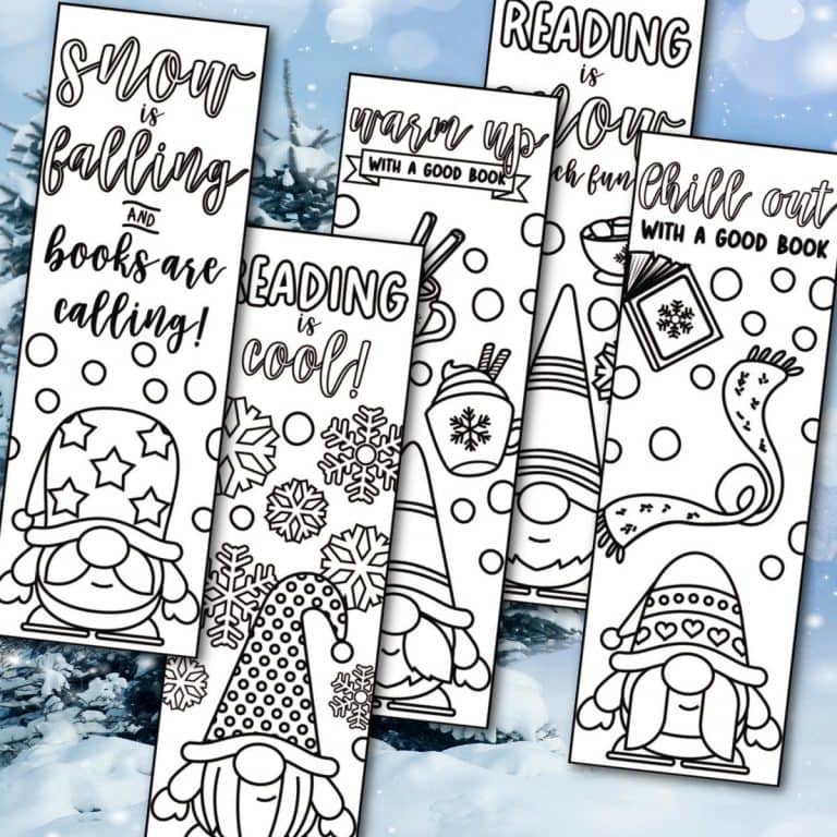 Free Printable Winter Gnomes Coloring Bookmarks