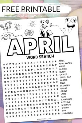 Free April Word Search Printable - A Crazy Family
