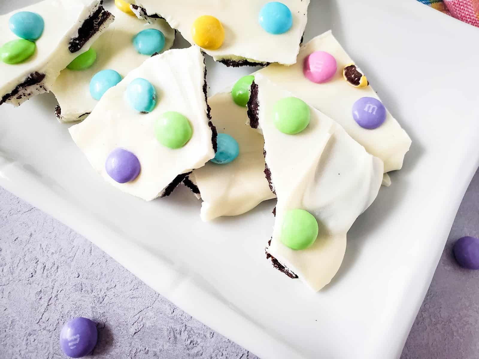 Easy Easter White Chocolate Oreo Bark with M&Ms