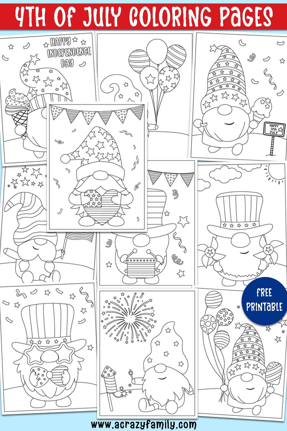 4th of July Gnomes Coloring Pages 1