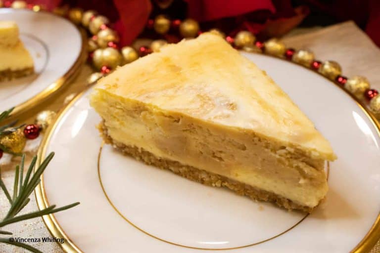 Slice of carmel swirl cheesecake on plate