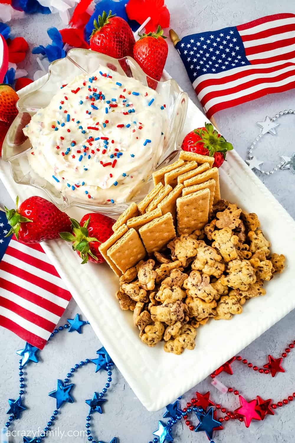 cheesecake dip with patriotic sprinkles serving suggestion