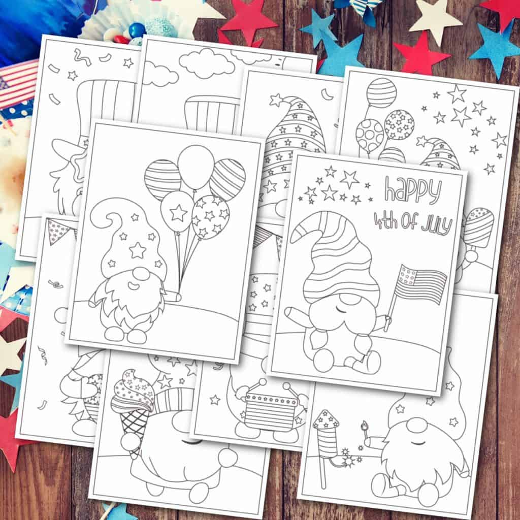 july 4th gnomes coloring featured