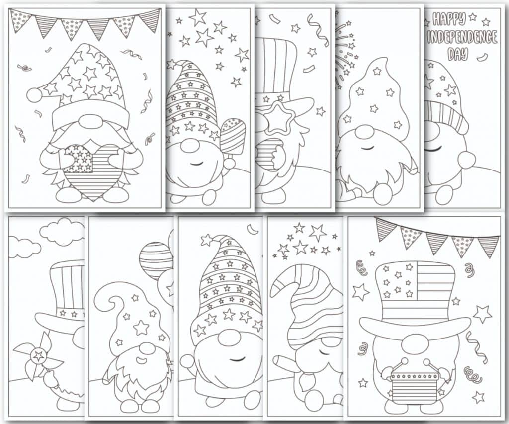 july 4th gnomes coloring pages