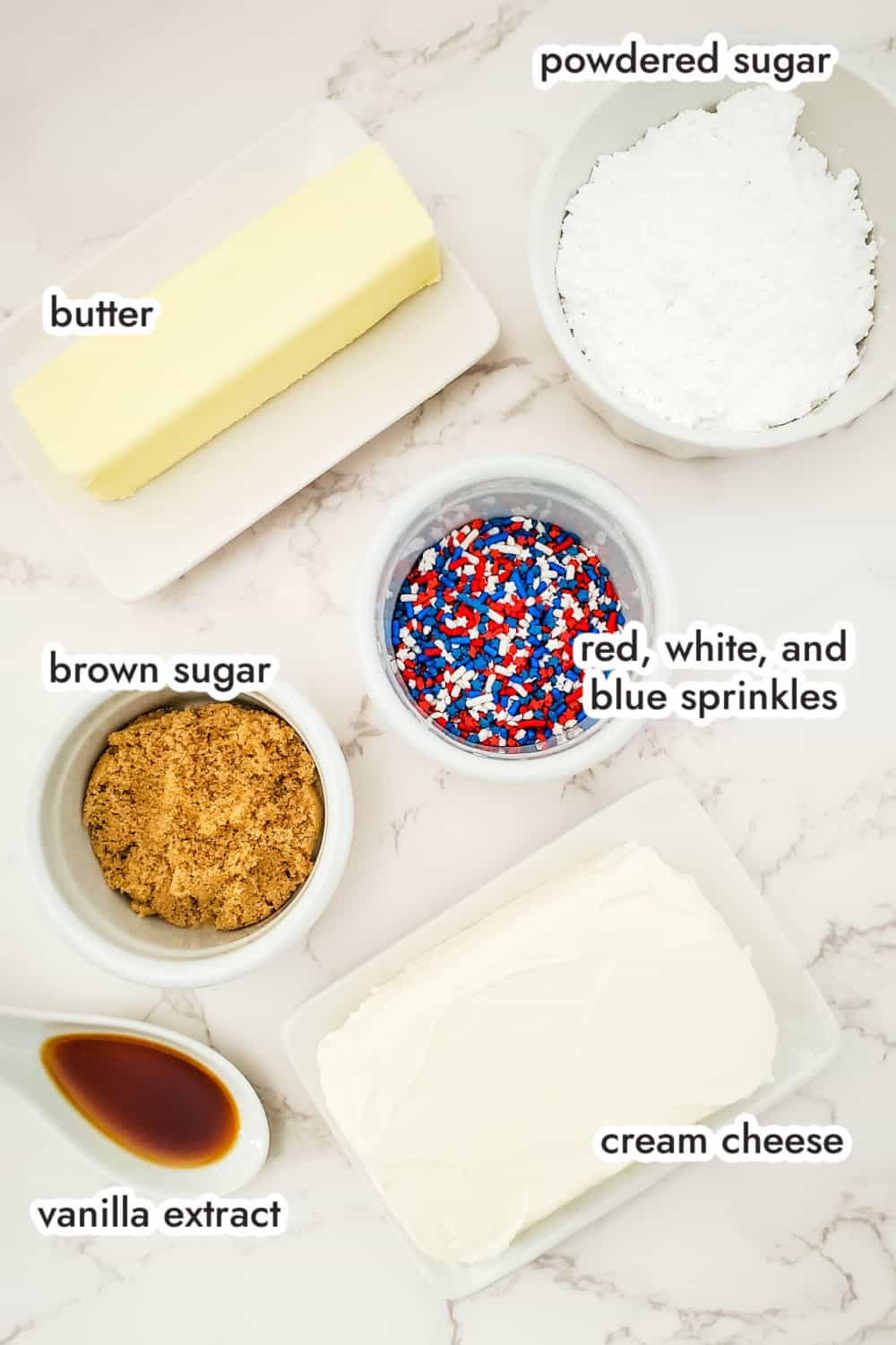 ingredients to make patriotic dessert dip 