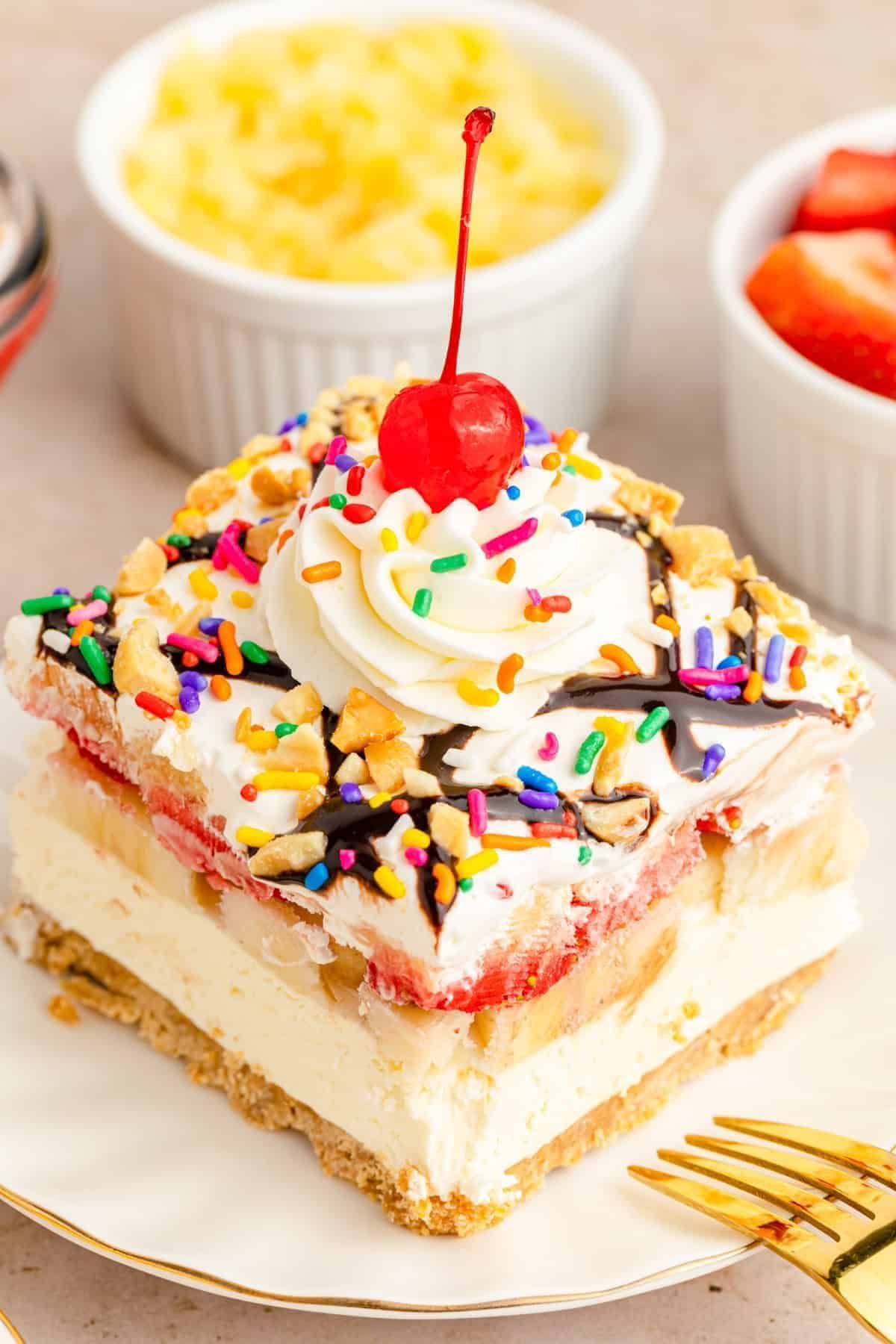 29. No Bake Banana Split Dessert_