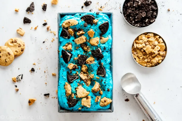 Cookie Monster Ice Cream_ no churn ice cream chopped cookies