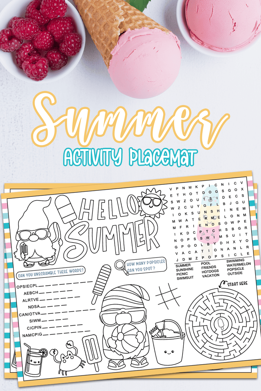 Free Printable Summer Activity Placemat with Coloring
